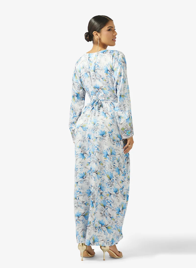 hayas closet Floral printed Belted Jalabiya